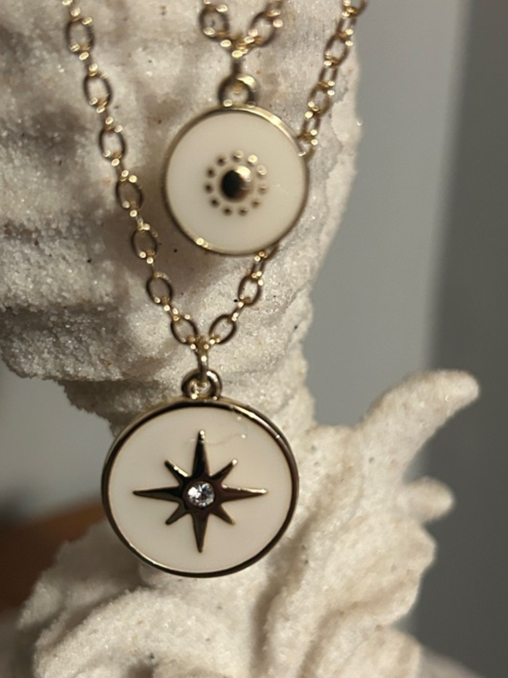 Double Chain Necklace with Two Gorgeous Enamel Charms with Gold Finish - Picture 2 of 9